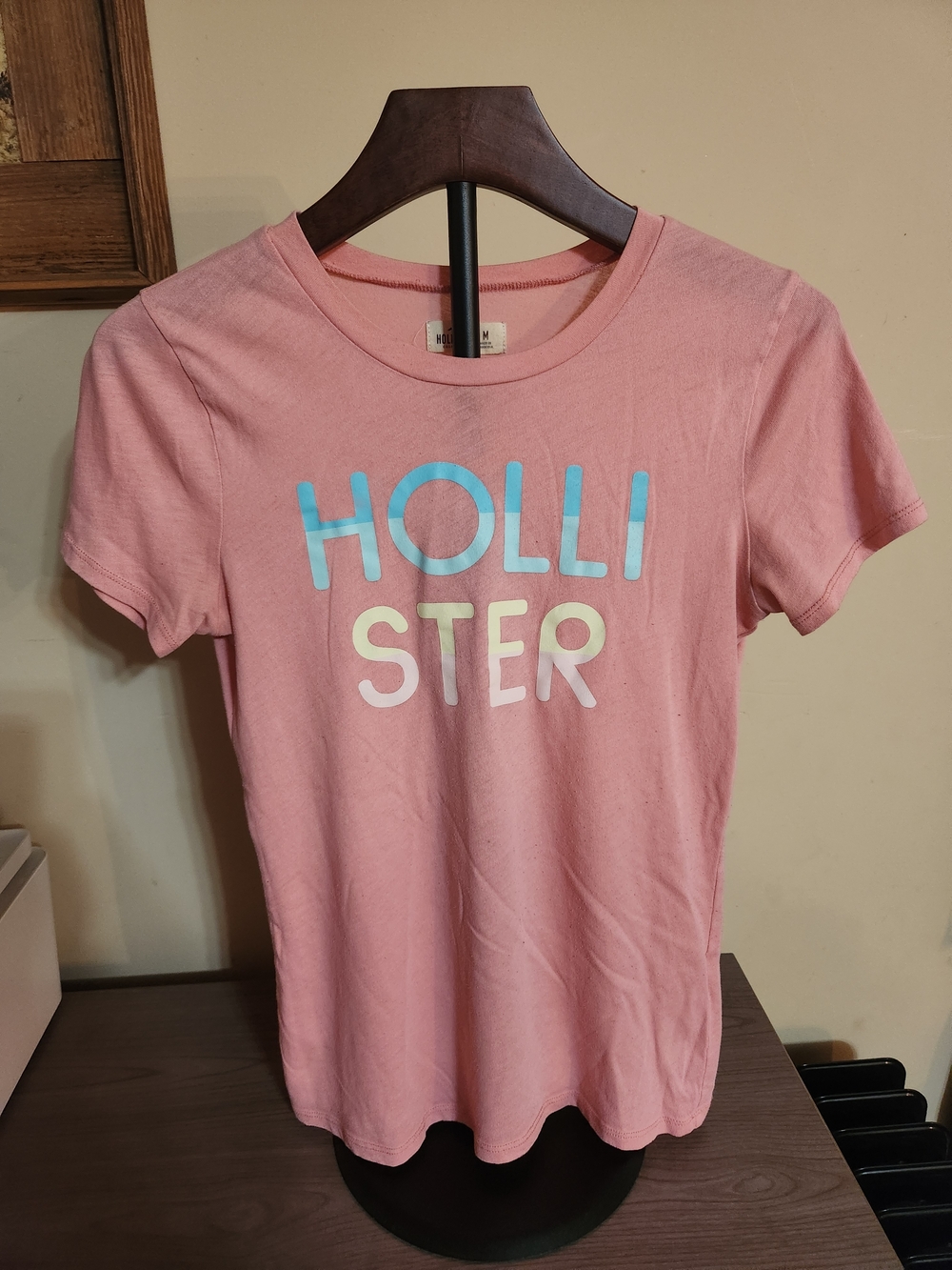 Hollister Pink Short-Sleeve Logo Tee with Pastel Accents